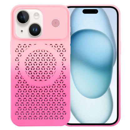ELECTROPRIME For iPhone 15 Plus Gradient Color Honeycomb Aromatherapy MagSafe Phone Case(Pink+Rose Red)