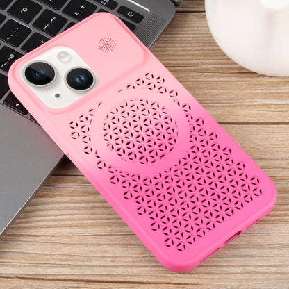 ELECTROPRIME For iPhone 15 Plus Gradient Color Honeycomb Aromatherapy MagSafe Phone Case(Pink+Rose Red)