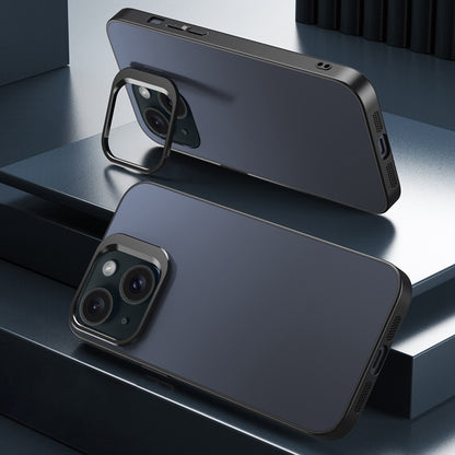 ELECTROPRIME For iPhone 15 Aluminum Alloy Lens Holder Frosted Skin-feel Phone Case(Grey)