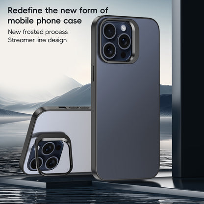 ELECTROPRIME For iPhone 15 Aluminum Alloy Lens Holder Frosted Skin-feel Phone Case(Grey)