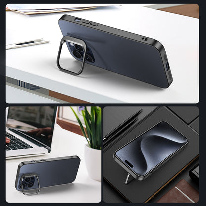 ELECTROPRIME For iPhone 15 Aluminum Alloy Lens Holder Frosted Skin-feel Phone Case(Grey)