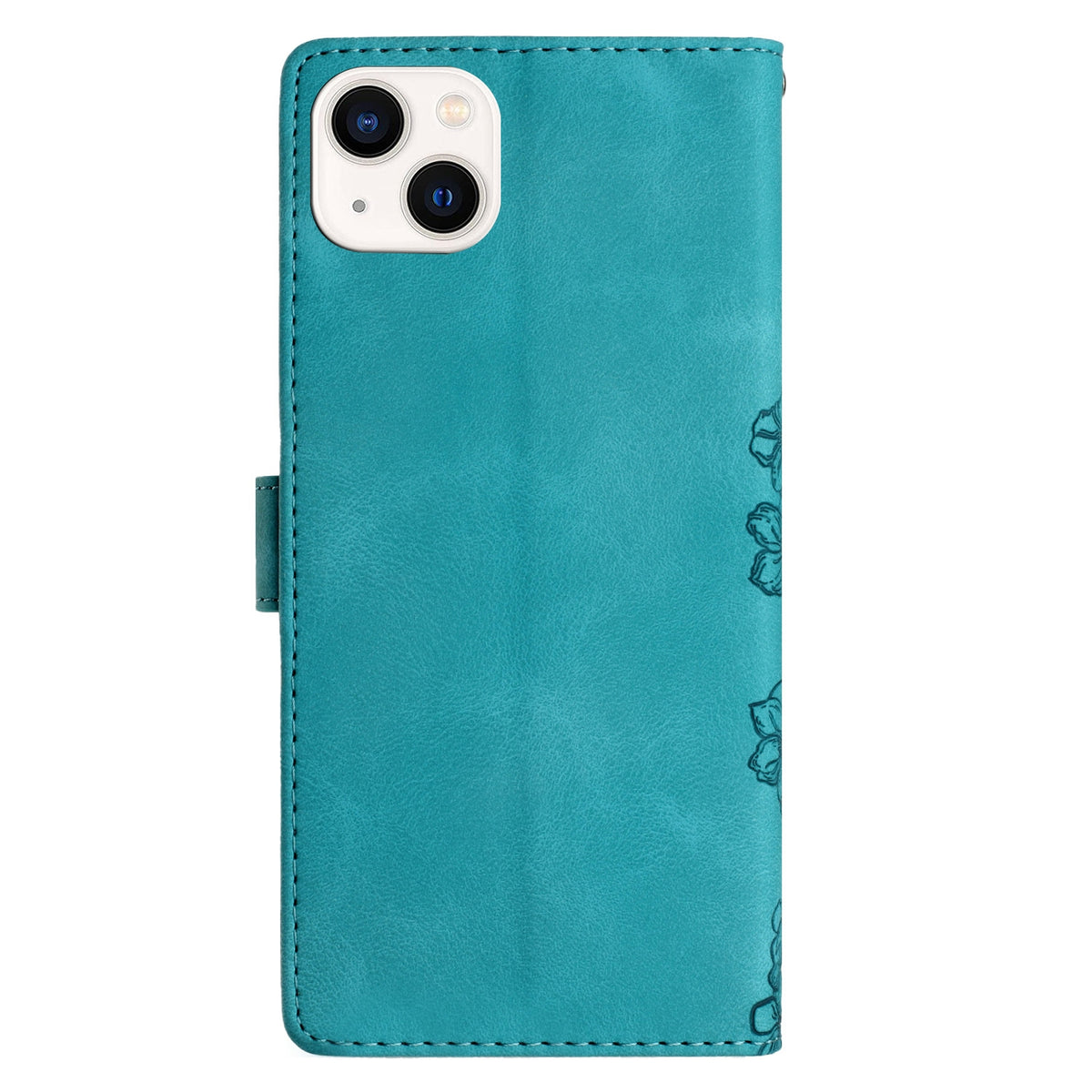 ELECTROPRIME For iPhone 15 Plus Cherry Blossom Butterfly Skin Feel Embossed PU Phone Case(Green)