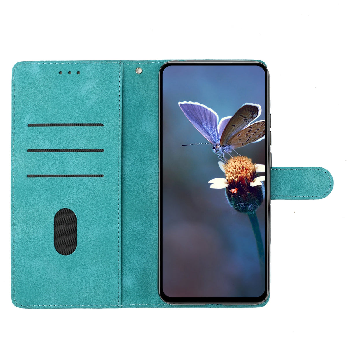 ELECTROPRIME For iPhone 15 Plus Cherry Blossom Butterfly Skin Feel Embossed PU Phone Case(Green)