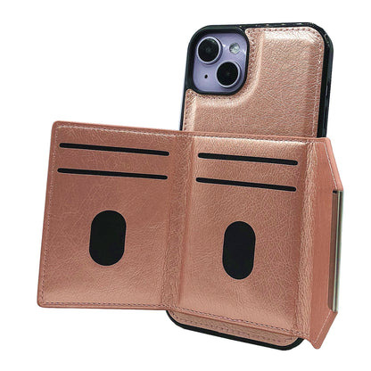 ELECTROPRIME For iPhone 15 Plus Solid Color Metal Buckle Card Slots Bag Phone Case(Rose Gold)