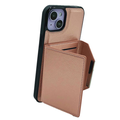 ELECTROPRIME For iPhone 15 Plus Solid Color Metal Buckle Card Slots Bag Phone Case(Rose Gold)