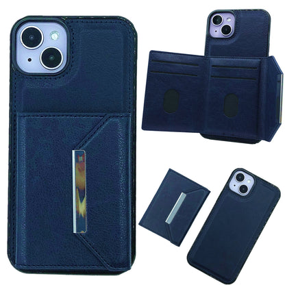 ELECTROPRIME For iPhone 15 Solid Color Metal Buckle Card Slots Bag Phone Case(Blue)