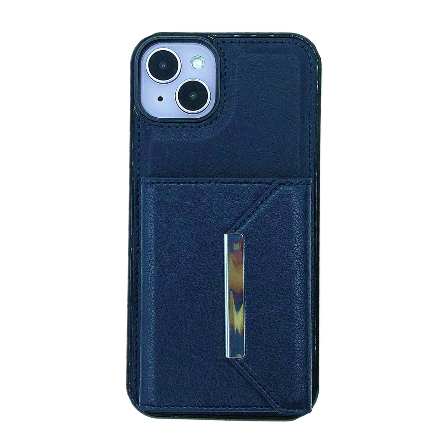 ELECTROPRIME For iPhone 15 Solid Color Metal Buckle Card Slots Bag Phone Case(Blue)