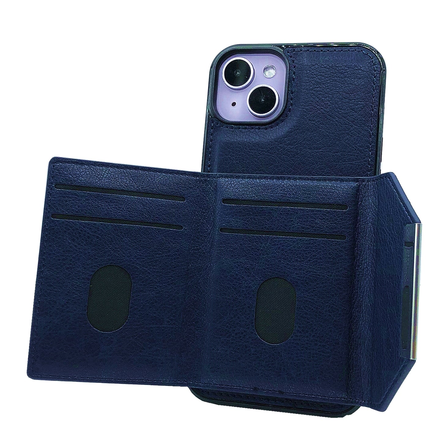 ELECTROPRIME For iPhone 15 Solid Color Metal Buckle Card Slots Bag Phone Case(Blue)