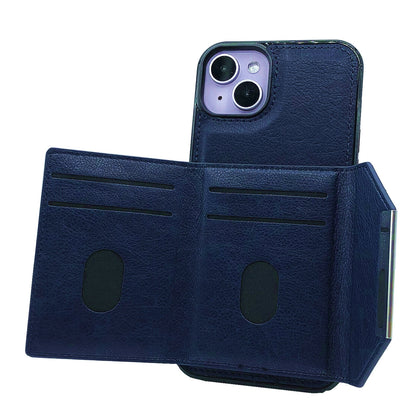 ELECTROPRIME For iPhone 15 Solid Color Metal Buckle Card Slots Bag Phone Case(Blue)