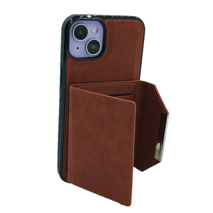 ELECTROPRIME For iPhone 15 Solid Color Metal Buckle Card Slots Bag Phone Case(Brown)