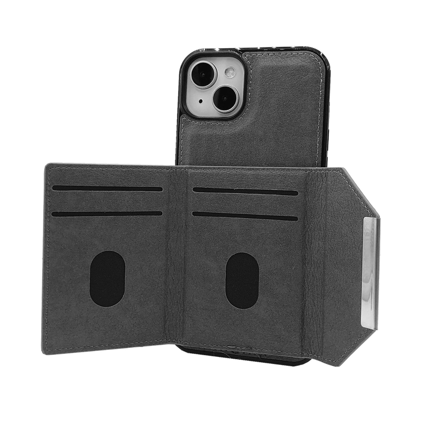 ELECTROPRIME For iPhone 15 Solid Color Metal Buckle Card Slots Bag Phone Case(Grey)