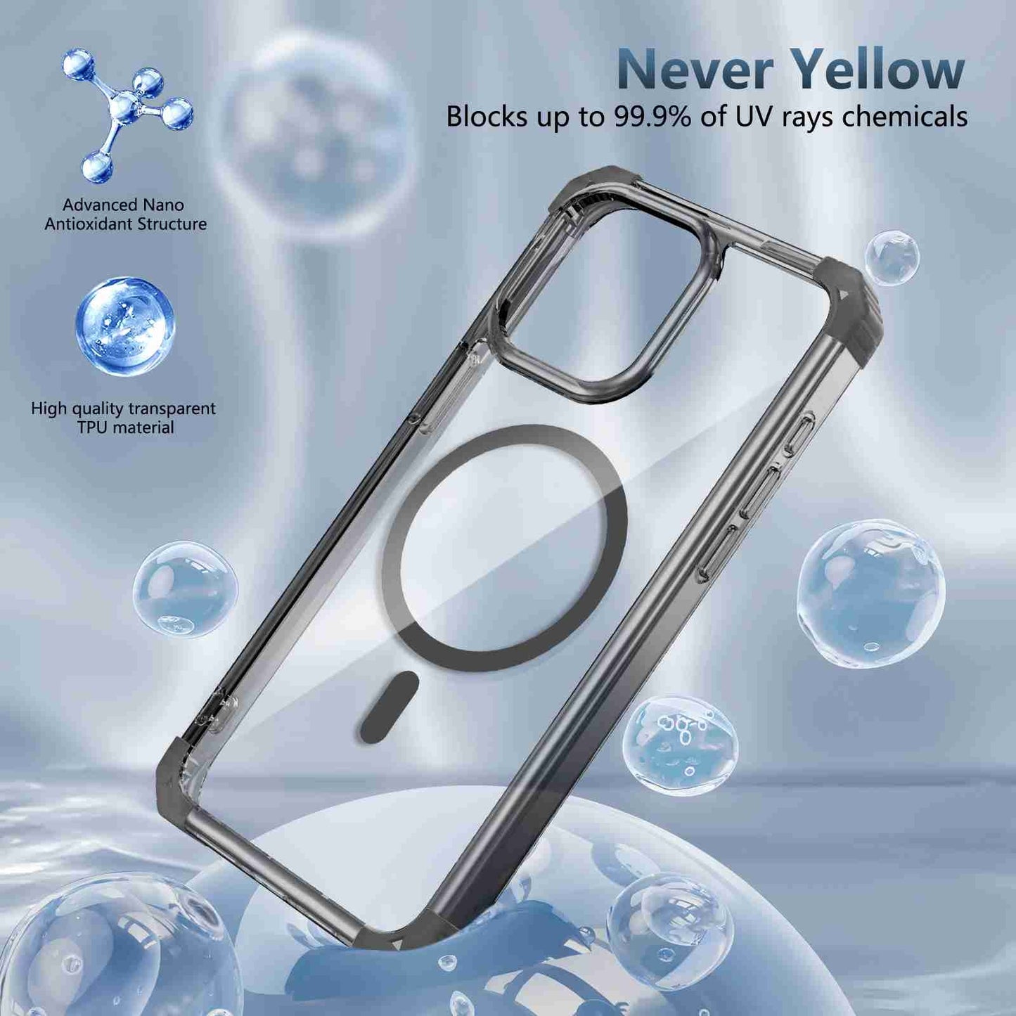 ELECTROPRIME For iPhone 15 Transparent MagSafe Magnetic Phone Case(Black)