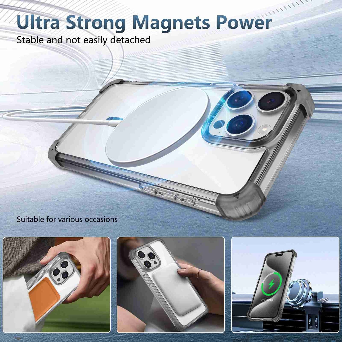 ELECTROPRIME For iPhone 15 Transparent MagSafe Magnetic Phone Case(Black)