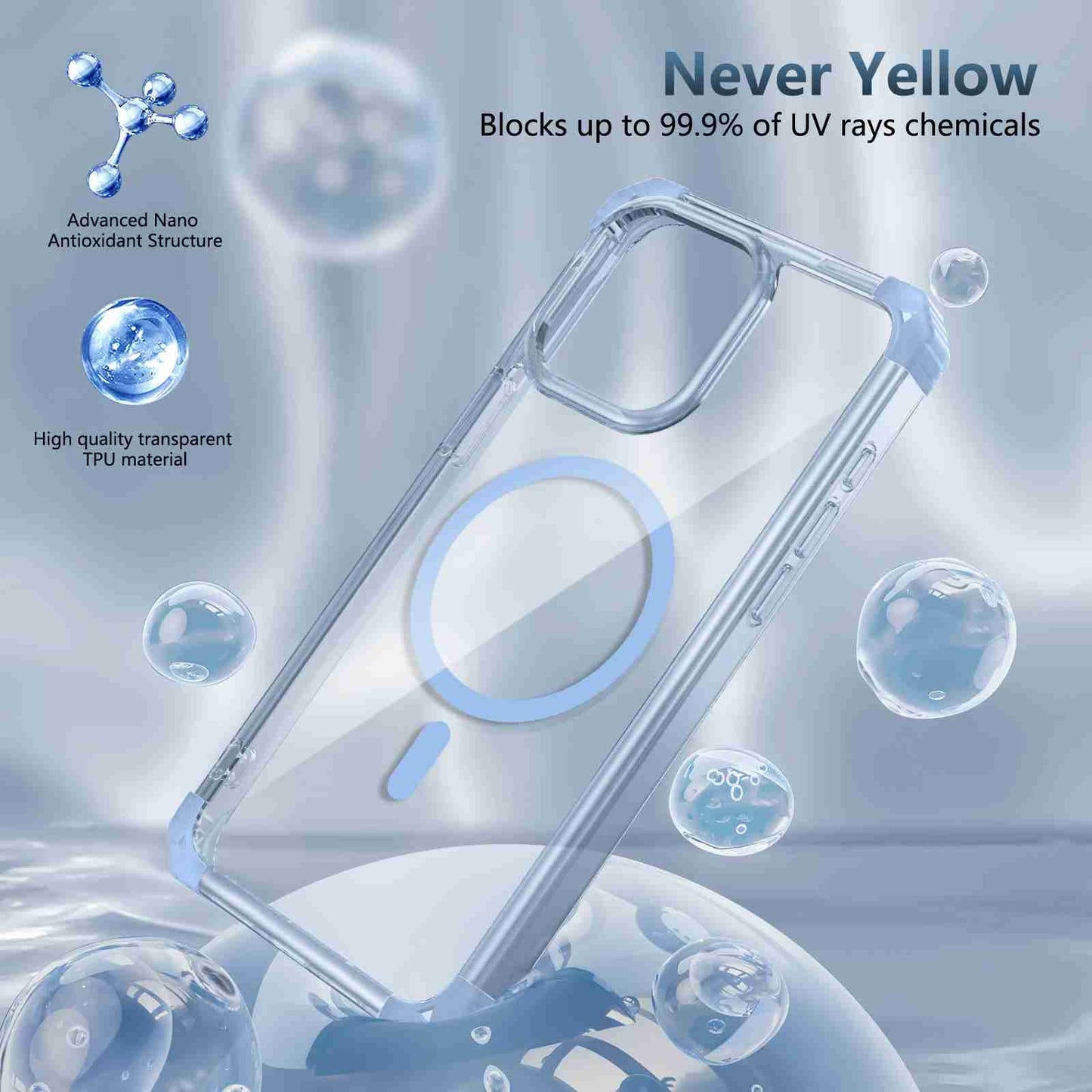 ELECTROPRIME For iPhone 15 Transparent MagSafe Magnetic Phone Case(Blue)