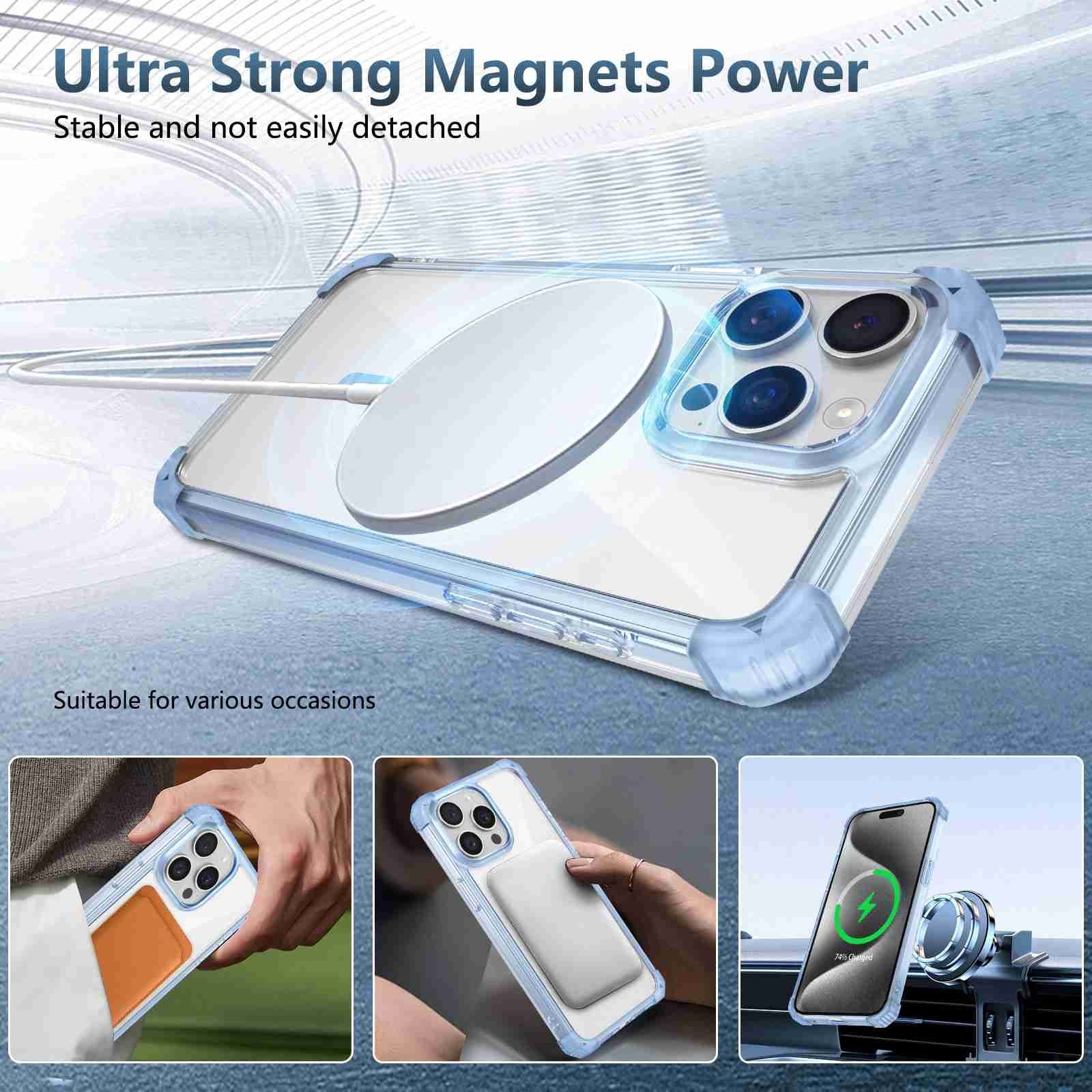 ELECTROPRIME For iPhone 15 Transparent MagSafe Magnetic Phone Case(Blue)