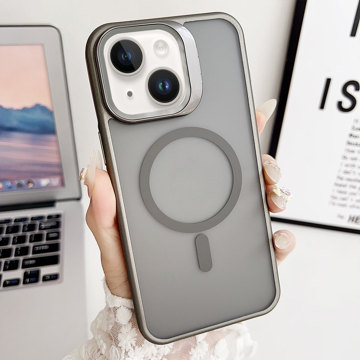 ELECTROPRIME For iPhone 15 J3 Magsafe Frame Bracket Shockproof Phone Case(Grey)