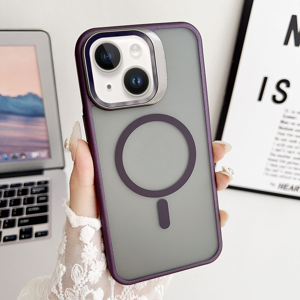 ELECTROPRIME For iPhone 15 J3 Magsafe Frame Bracket Shockproof Phone Case(Dark Purple)
