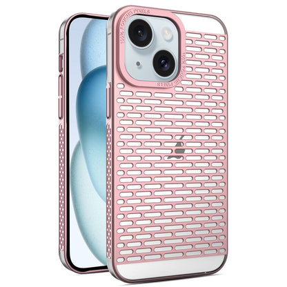 ELECTROPRIME For iPhone 15 Hollow Matte Electroplated PC Heat Dissipation Phone Case(Pink)