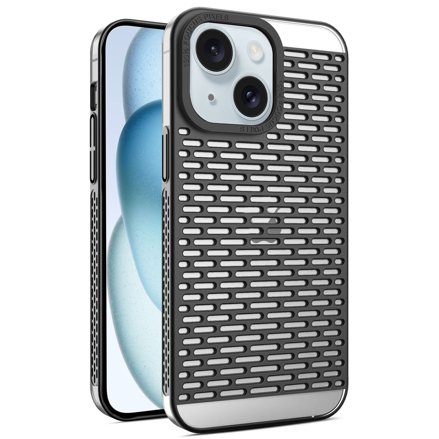 ELECTROPRIME For iPhone 15 Hollow Matte Electroplated PC Heat Dissipation Phone Case(Black)