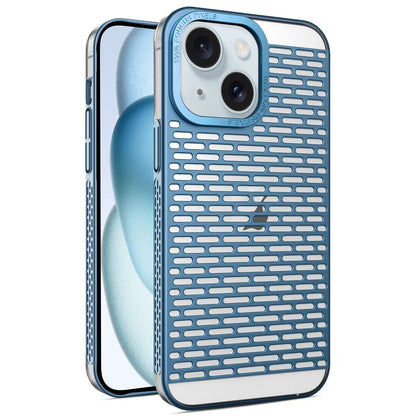 ELECTROPRIME For iPhone 15 Hollow Matte Electroplated PC Heat Dissipation Phone Case(Blue)