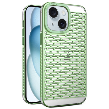 ELECTROPRIME For iPhone 15 Hollow Matte Electroplated PC Heat Dissipation Phone Case(Green)