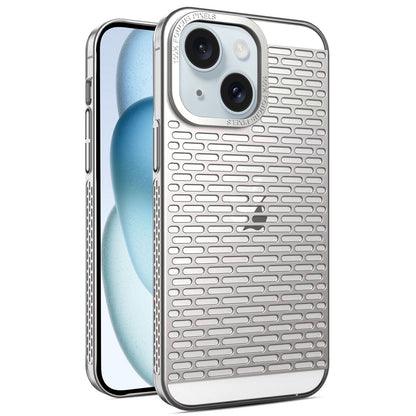 ELECTROPRIME For iPhone 15 Hollow Matte Electroplated PC Heat Dissipation Phone Case(Silver)