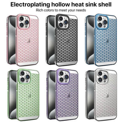 ELECTROPRIME For iPhone 15 Hollow Matte Electroplated PC Heat Dissipation Phone Case(Pink)