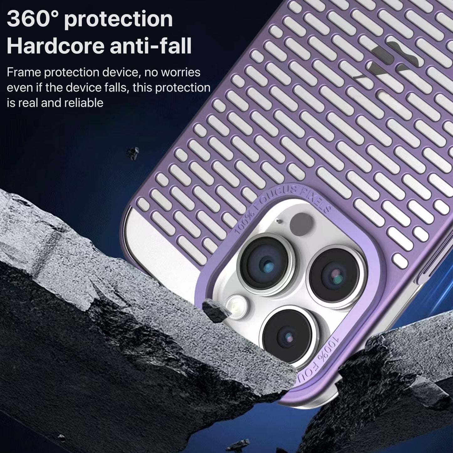 ELECTROPRIME For iPhone 15 Hollow Matte Electroplated PC Heat Dissipation Phone Case(Blue)