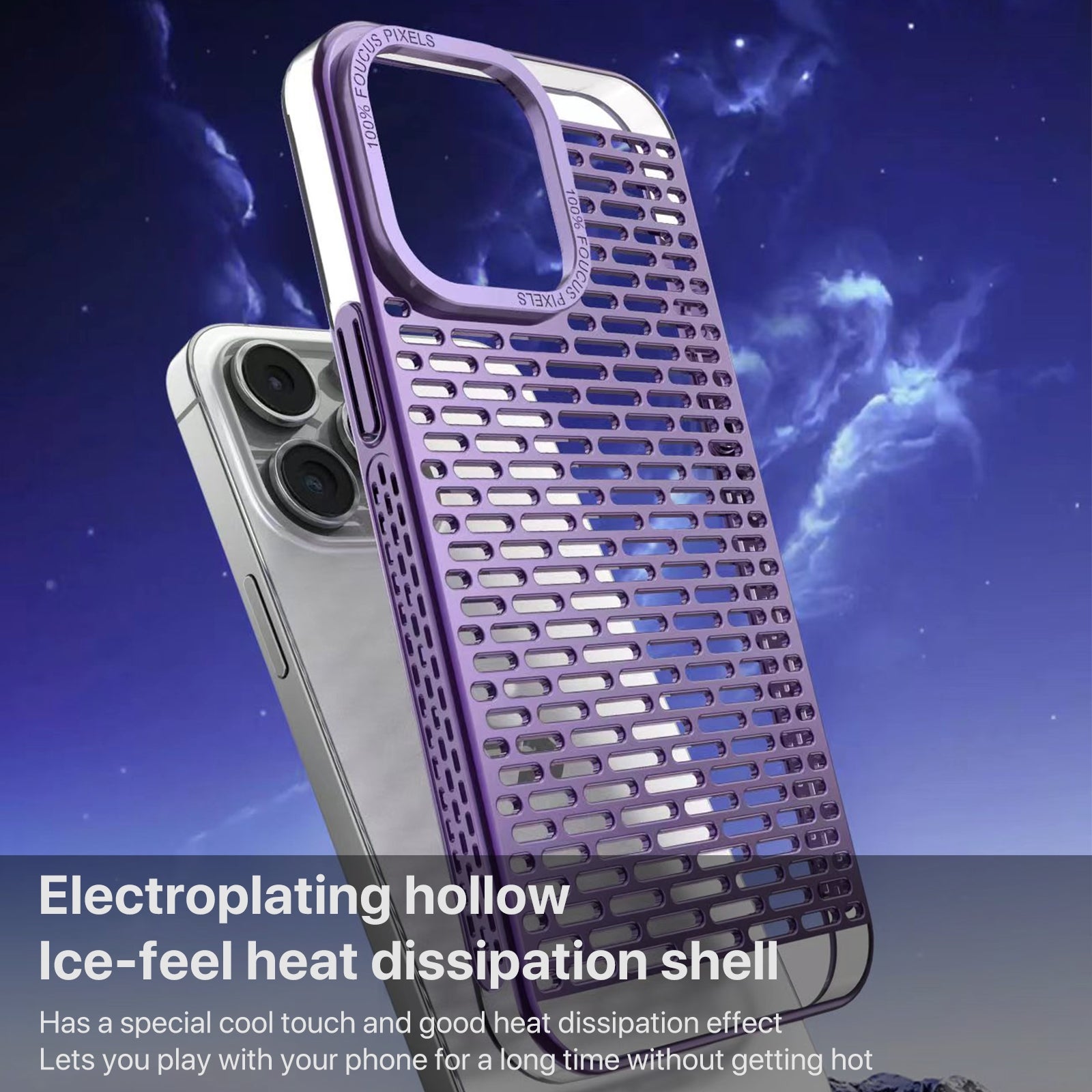 ELECTROPRIME For iPhone 15 Hollow Matte Electroplated PC Heat Dissipation Phone Case(Blue)