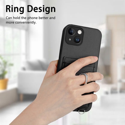 ELECTROPRIME For iPhone 15 R20 Crossbody Rope Ring Card Holder Phone Case(Black)
