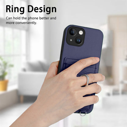 ELECTROPRIME For iPhone 15 R20 Crossbody Rope Ring Card Holder Phone Case(Blue)