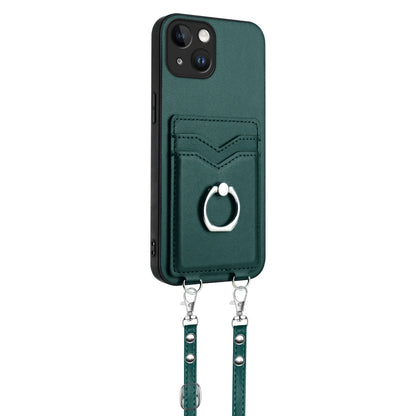ELECTROPRIME For iPhone 15 R20 Crossbody Rope Ring Card Holder Phone Case(Green)