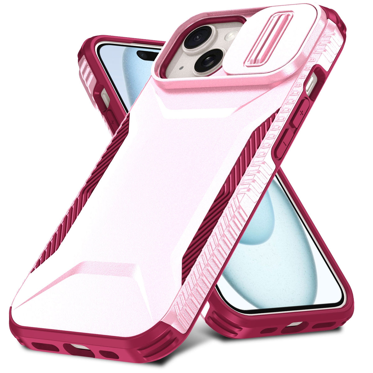 ELECTROPRIME For iPhone 15 Sliding Camshield Phone Case(Pink + Rose Red)