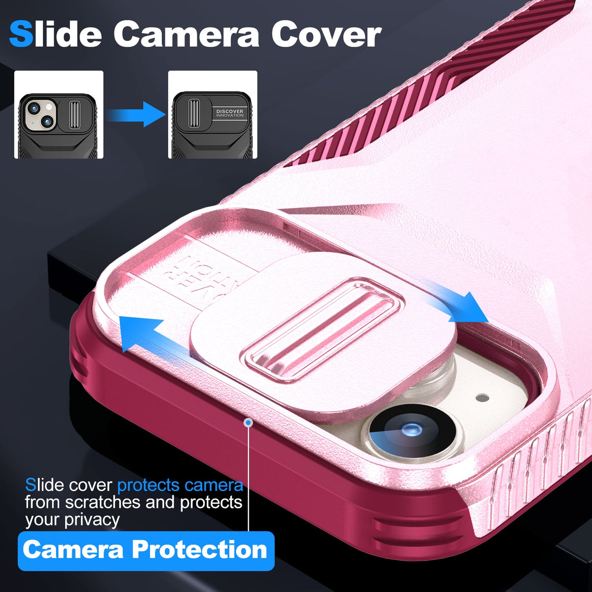 ELECTROPRIME For iPhone 15 Sliding Camshield Phone Case(Pink + Rose Red)