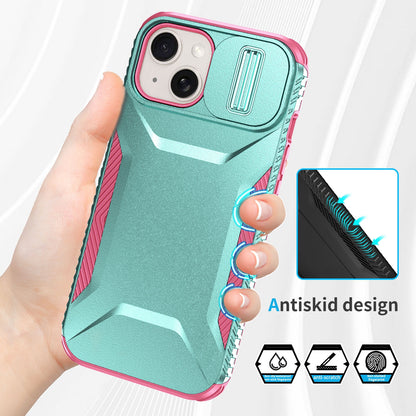 ELECTROPRIME For iPhone 15 Sliding Camshield Phone Case(Grey Green + Pink)