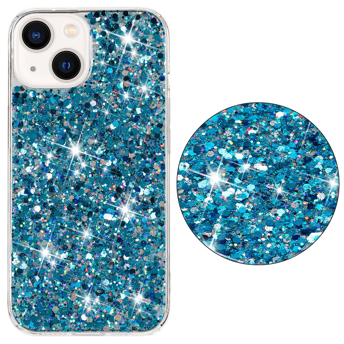 ELECTROPRIME For iPhone 15 Plus Transparent Frame Glitter Powder TPU Phone Case(Blue)