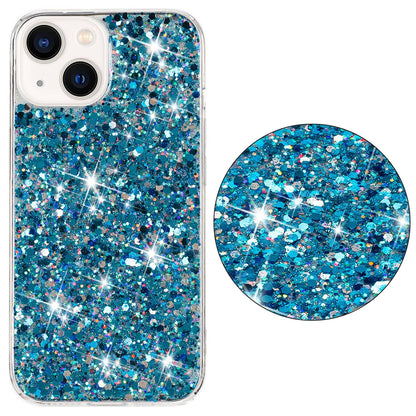 ELECTROPRIME For iPhone 15 Plus Transparent Frame Glitter Powder TPU Phone Case(Blue)