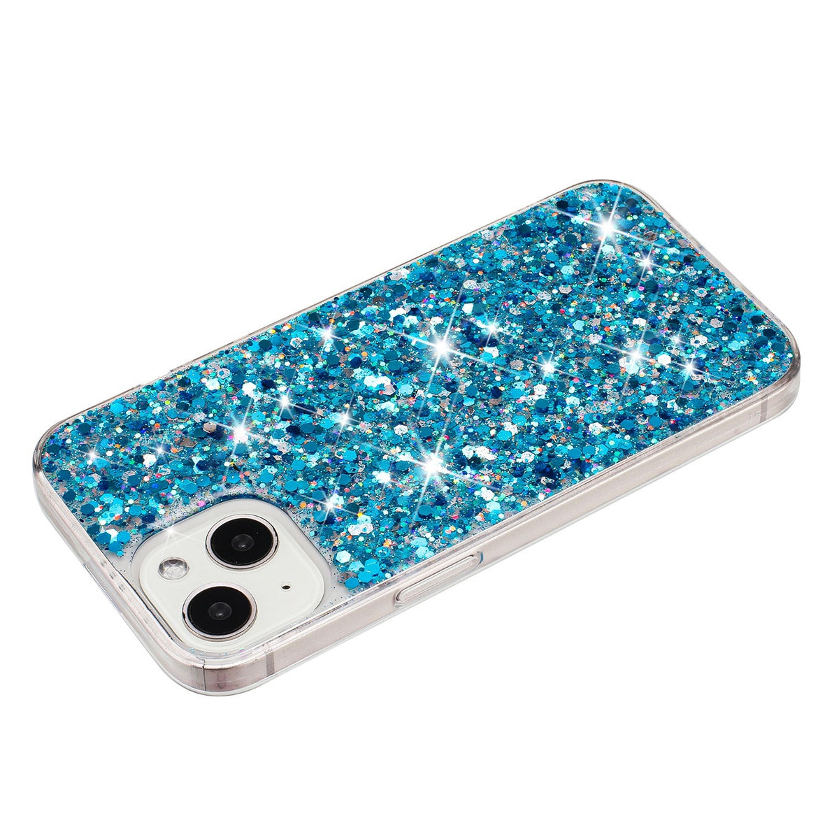 ELECTROPRIME For iPhone 15 Plus Transparent Frame Glitter Powder TPU Phone Case(Blue)