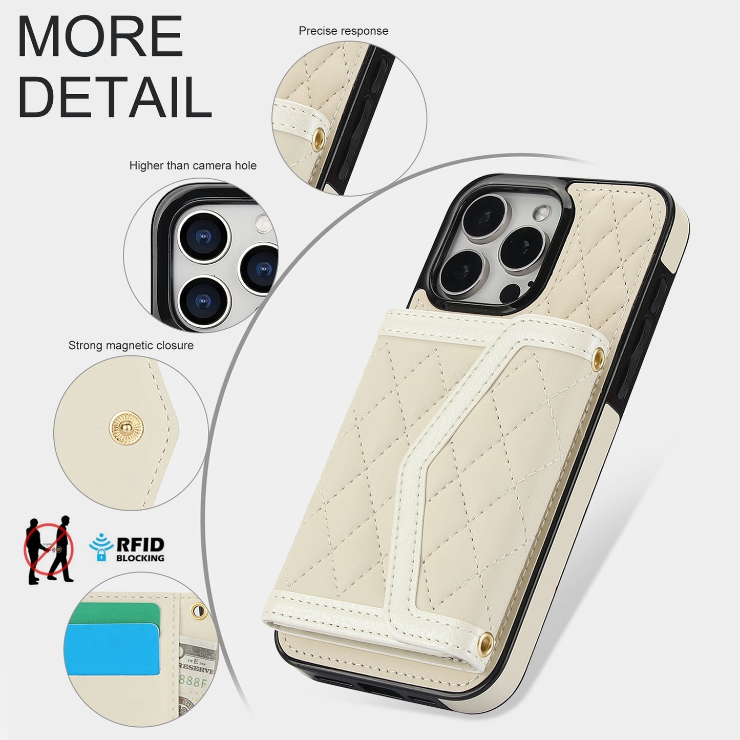 ELECTROPRIME For iPhone 15 Splicing Rhombic Texture Card Bag Phone Case with Long Lanyard(Beige)