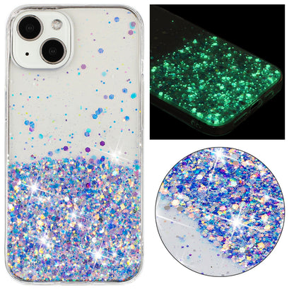 ELECTROPRIME For iPhone 15 Plus Transparent Frame Noctilucent Glitter Powder TPU Phone Case(Purple)