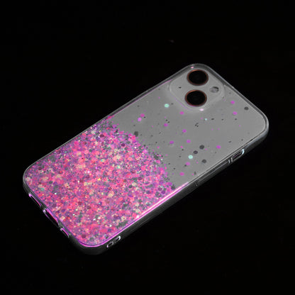 ELECTROPRIME For iPhone 15 Transparent Frame Noctilucent Glitter Powder TPU Phone Case(Pink)