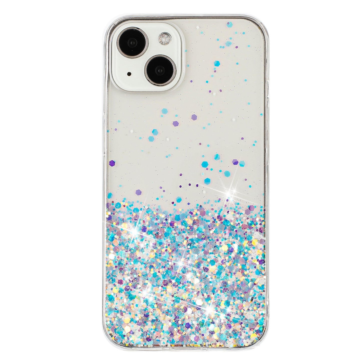 ELECTROPRIME For iPhone 15 Transparent Frame Noctilucent Glitter Powder TPU Phone Case(White)