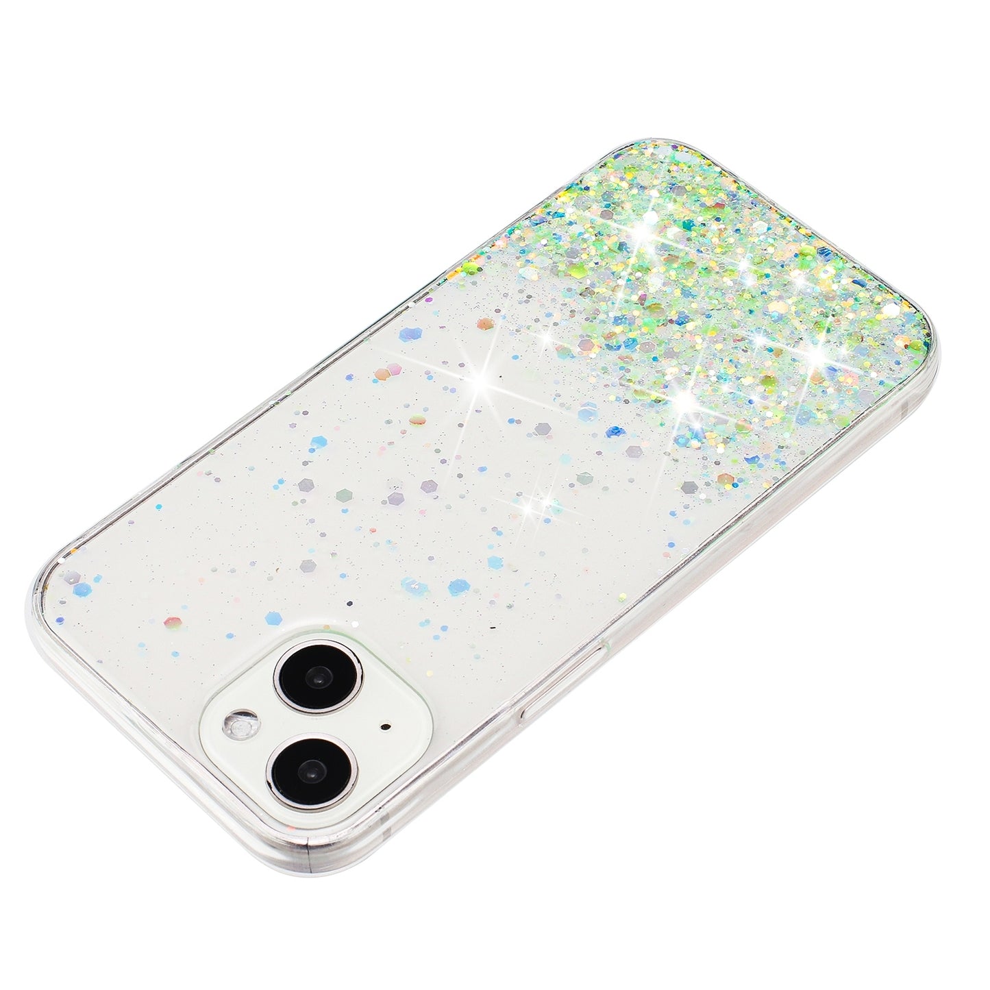 ELECTROPRIME For iPhone 15 Transparent Frame Noctilucent Glitter Powder TPU Phone Case(Green)