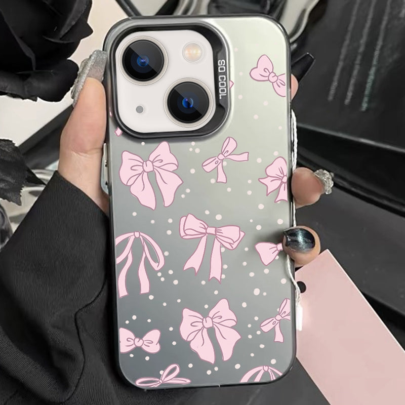 ELECTROPRIME For iPhone 15 Silver Painting PC Hybrid TPU Phone Case(Bow Black)