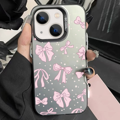 ELECTROPRIME For iPhone 15 Silver Painting PC Hybrid TPU Phone Case(Bow Black)