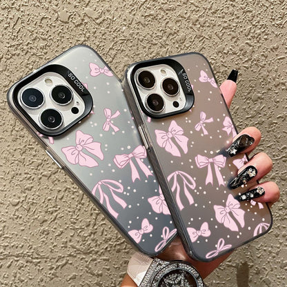 ELECTROPRIME For iPhone 15 Silver Painting PC Hybrid TPU Phone Case(Bow Black)