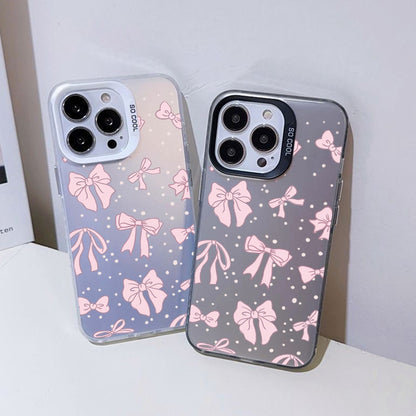 ELECTROPRIME For iPhone 15 Silver Painting PC Hybrid TPU Phone Case(Bow Black)