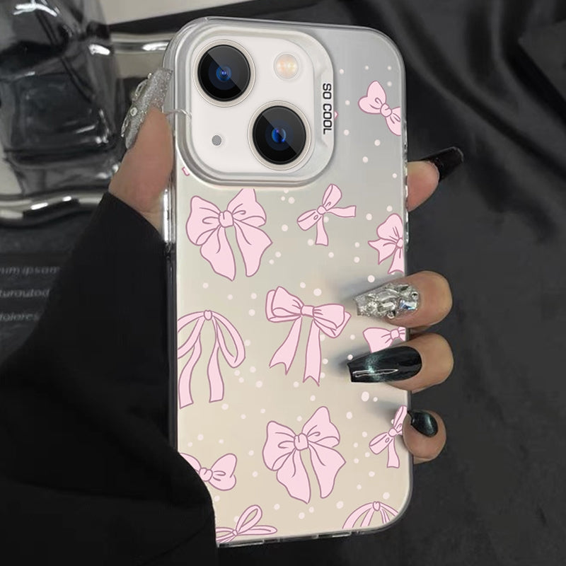 ELECTROPRIME For iPhone 15 Silver Painting PC Hybrid TPU Phone Case(Bow White)