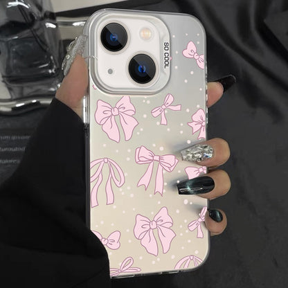 ELECTROPRIME For iPhone 15 Silver Painting PC Hybrid TPU Phone Case(Bow White)