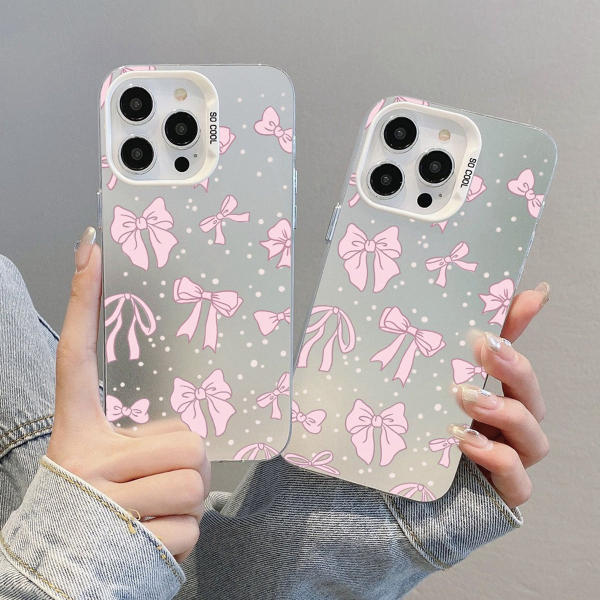 ELECTROPRIME For iPhone 15 Silver Painting PC Hybrid TPU Phone Case(Bow White)
